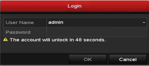 In the Login dialog box, if you have entered the wrong password for 7 times, the current user account will be locked for 60