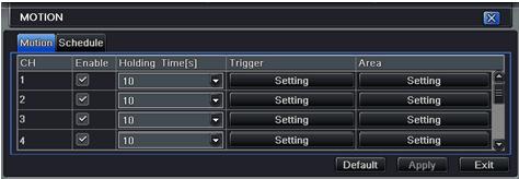 Step2: enable motion alarm, set alarm hold time which means time interval between two adjacent detective motions.
