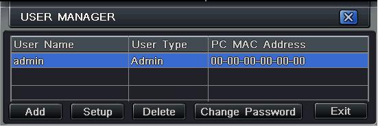 Fig 4-33 user management configuration Fig 4-34 add-general 1 General: Input user name, password; select user type: normal and advance, input the MAC address of the PC;