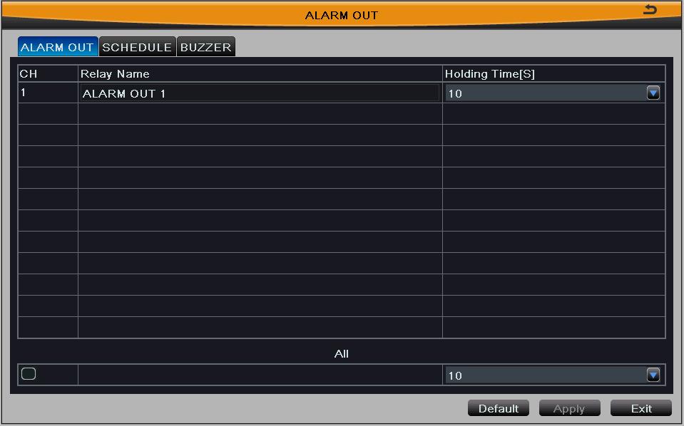 Step2: D r A E interface. 4.6.5 Alarm Out Alarm out includes three submenus: alarm out, schedule and buzzer.