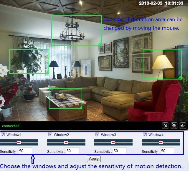 2.4.2. Motion Detection Setting Figure 18 Please click apply after the settings are done, and