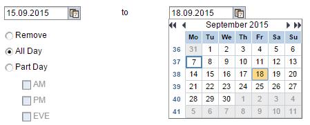 3. Click in the second date field to open the calendar and select the End date. 4.
