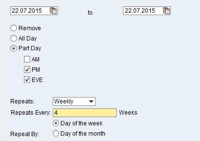 Click on a day from the calendar to select and mark as unavailable. 3. Select the radio button for either All Day or Part Day to notify the times of unavailability. 4.