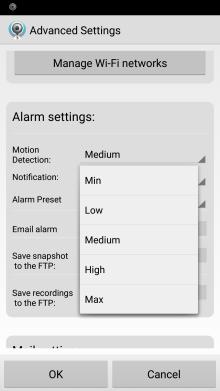 Android Set the motion detect sensitivity Configure the phones notification to silent, ringtone, vibrate