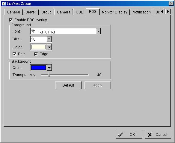 Copy to: Select in order to copy the preferred stream profile of a channel to all of the listed channels. 9.1.5 OSD Setting Adjust font style of Camera OSD on this panel. 9.1.6 POS Setting Adjust font style of POS overlay on panel.