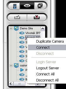 2 Connect/Disconnect camera Option1: On the server/camera list, double click on a camera to