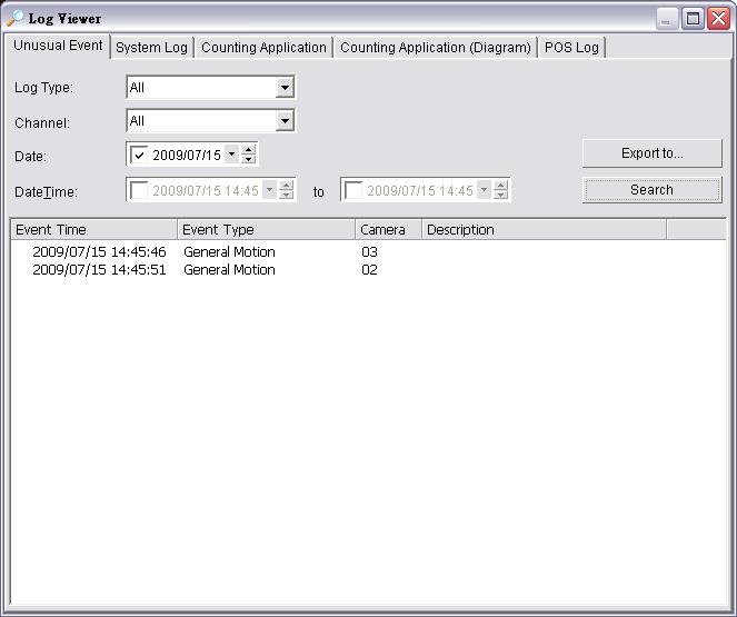 7. Log Viewer *IP CamSecure Lite only has System Log option in Log Viewer.