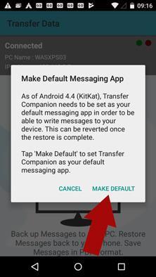 On your phone, follow the on-screen prompts to temporarily change your default messaging app for this service.