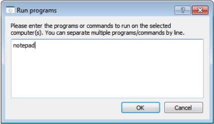 2.9 Start program If a specific application is to be opened on all computers, you can use the Start Program function from the toolbar: After pressing the button, a dialogue window opens up. :notepad.