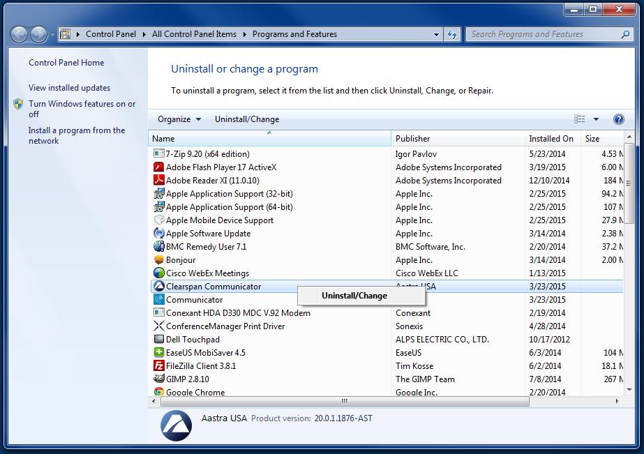UNINSTALLING THE PREVIOUS VERSION (WINDOWS) After completing successful installation and login of the Mitel
