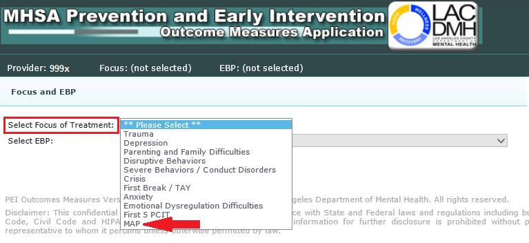 Section 3 Select MAP as the EBP Once a provider is selected, the application will redirect to the Home page. The identification number of the provider selected will be displayed at the top of screen.