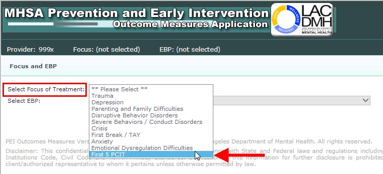 Step 3 Select a Focus of Treatment and EBP Once a provider is selected, you will be returned to the Home page.