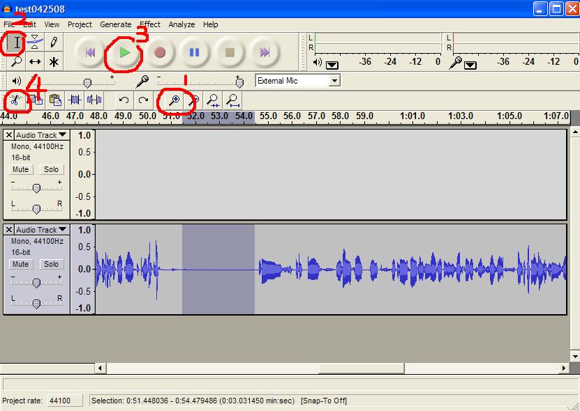 Cut out part of a sound track: o To cut out part of a sound track that is unsatisfactory, i.e., a long silence period, do the following: 1.