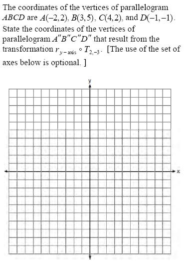 Homework 1) What is the image of point A(7, 8) under the composition T 2, 1 r y axis? (7,8) r y axis (, ) T 2, 1 (, ) 2) What is the image of (0,4) under the composition T 1, 3 r x axis?