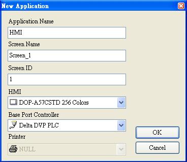 Open Screen Editor and select File => New. You will see the dialog box below. 1 Select Delta DVP PLC to be the Base Port Controller, as step 1.