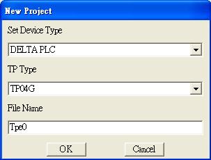 1 Select DELTA PLC in Set Device Type column, as step 1. Click OK to create a new file. Select Tools => TP Object Communication Default Setting, and you will see the dialog box below.