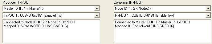 4 Connecting the producer (TxPDO) to the consumer (RxPDO) The connection procedure consists basically on selecting, via check boxes, the producer object and its respective consumer object, as shown