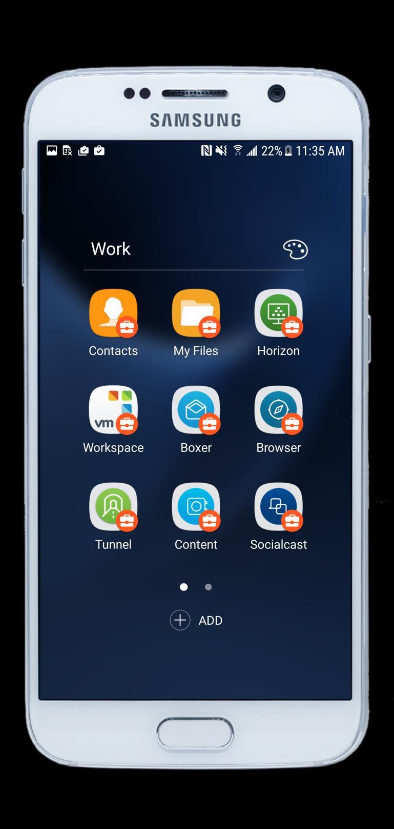 Deploy a Work Profile for Personal Devices Built-in to the Android operating system Visual separation of work and personal with badged icons VMworld 2017 Prevent sharing