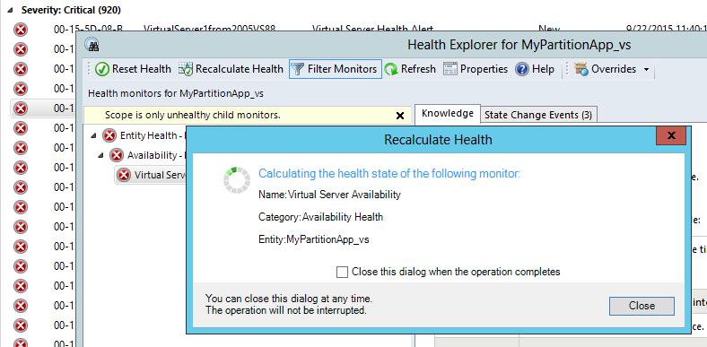 7.4. Recalculating the Health of a Monitor The recalculate option found under Health Explorer may appear that it has completed the recalculation process, but this option is not implemented in the