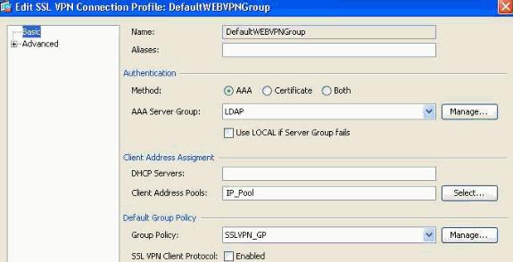 Connection Profile. Users connecting via this Connection Profile will be subjected to the attributes defined here as well as attributes defined in the SSLVPN_GP Group Policy.