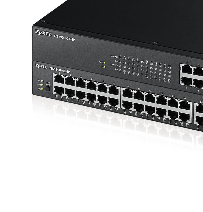 GS1900 Series 8/10/16/24/4 Managed Switch The Zyxel GS1900 Series of 8/10/16/24/4 Managed Switch with Gigabit speed and essential managing functions bring your business network more flexibility and