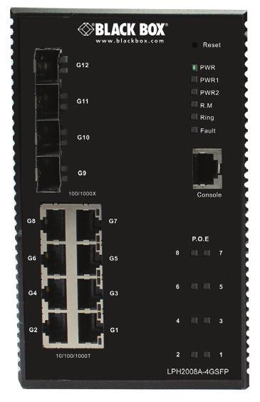 Console cable (6) M3 x 5 flat-head screws This printed quick start guide 4. Hardware Description Figure 1-1 shows the Hardened Gigabit PoE+ Switch s front panel. Table 1-1 describes its components.