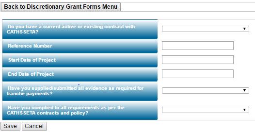 Step 15 The stakeholder will then click on select to open the Section C: Project/Grant details form.