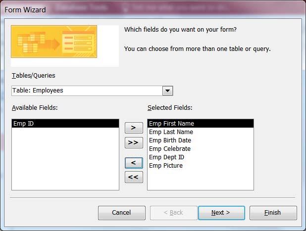 Create a Form with Wizard (Justified) The wizard allows us to pick the