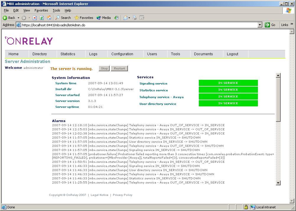 7.3. Verify OnRelay MBX Initialise the OnRelay web interface by selecting Start > Programs > OnRelay > MBX3.1.