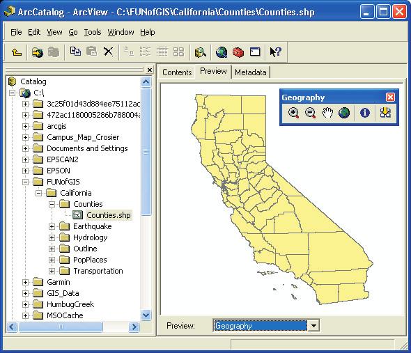 Exercise 1: Getting to know ArcGIS Exploring data in ArcCatalog Now that you have copied the data to your own personal computer, you will use several tools available in ArcCatalog to explore the data