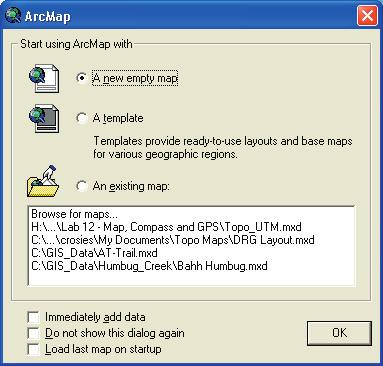 Exercise 1: Getting to know ArcGIS Creating a new ArcMap Document 1. Open ArcMap. This can be done several ways. You can access the shortcut via the desktop or Start command button.