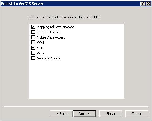 Figure 14: Type of Services show saving location and then click Finish to create the map service.