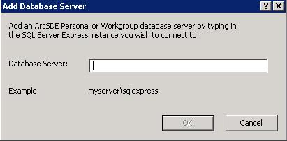 For this exercise we will use the SQL Express Database since it available with the Desktop software at no additional cost. Start ArcCatalog and go to the section to add a Database Server.