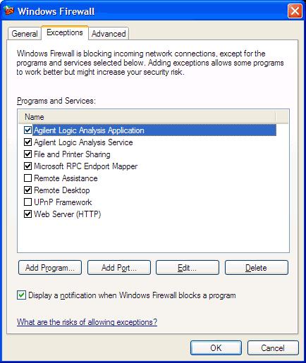 3 In the Windows Firewall dialog, click the Exceptions tab. 4 In the Exceptions tab, if the program or service is listed, check its box to enable it; otherwise, click Add Program.