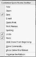 File Tab The File tab is the first tab on the Ribbon and provides access to open, save, export and print documents. Quick Access Toolbar The Quick Access Toolbar is just above the ribbon.