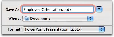 At this point, your work is unsaved. When you work on an important presentation, you should save it early and frequently. 1. On the Standard toolbar, click Save. 2.