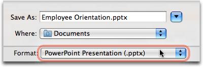 Notice that the name of the saved presentation appears on the title bar.