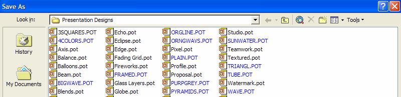 Save the template: Click File Save As In the File Type section at the bottom of the Save window choose Design Template (*.