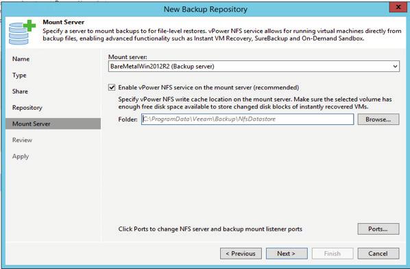 Recommended advanced backup repository storage options in Veeam console CIFS/SMB shares require a mount (gateway) server for data movement to the FlashBlade backup repository.