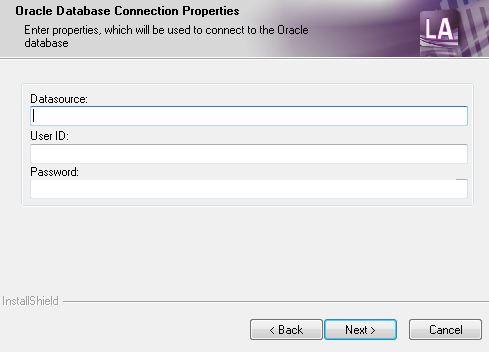 Chapter 2-13 Administrator s Guide Step 13 > If you selected Run database automatically: The Database Connection Properties window will appear.