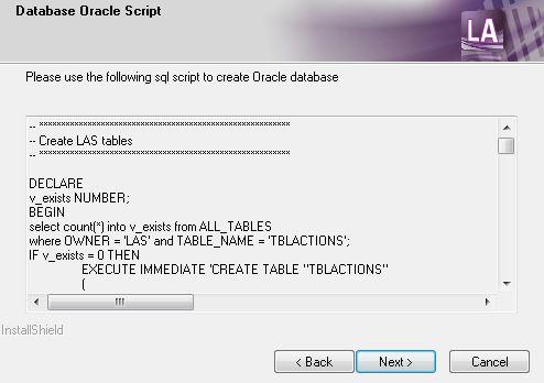 LABEL ARCHIVE Server Installation Chapter 2-14 Step 16 > If you selected Run database script manually: The Manual Database Information window will appear.