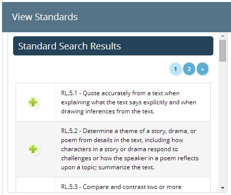 Scrolling down the page, the Standards that match your criteria will appear.