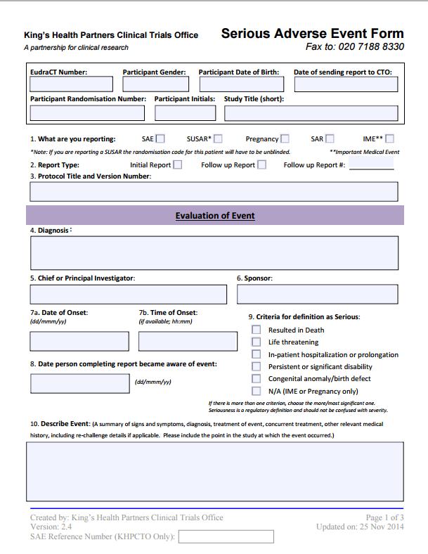 Header: Complete all header fields. This information will auto-populate on all SAE Form pages once completed.