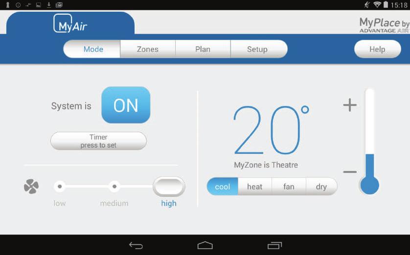 2 - MODE SCREEN The Mode Screen on the MyAir tab allows you to control your Air-conditioner s