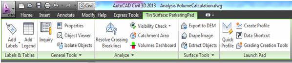 Analysis Calculating Volumes - Volumes Dashboard Used to analyze volume surfaces and bounded areas