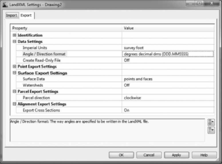 38 Harnessing AutoCAD Civil 3D 2011 LANDXML SETTINGS Civil 3D exports and imports LandXML data files from LDT and other civil applications.