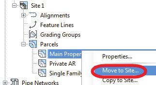 Parcels Level 1 6. Create a new site branch where you can store all parcels that are relevant to the Main development site. In the Prospector tab, right-click on the Sites branch and select New.