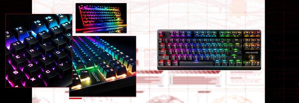 VOLCANO LANPARTY RGB MECHANICAL KEYBOARD - mechanical keyboard - blue or brown Outemu switches - 87 keys - double-injection keycaps - full anti-ghosting - 180cm-long braided cable -
