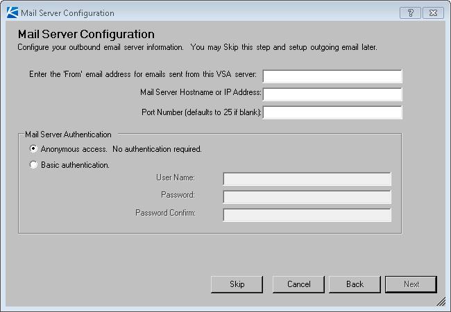 Installation Step by Step 15. Enter Mail Server Settings This page does not display for updates. Specify outbound email server information. Enter a valid email address.