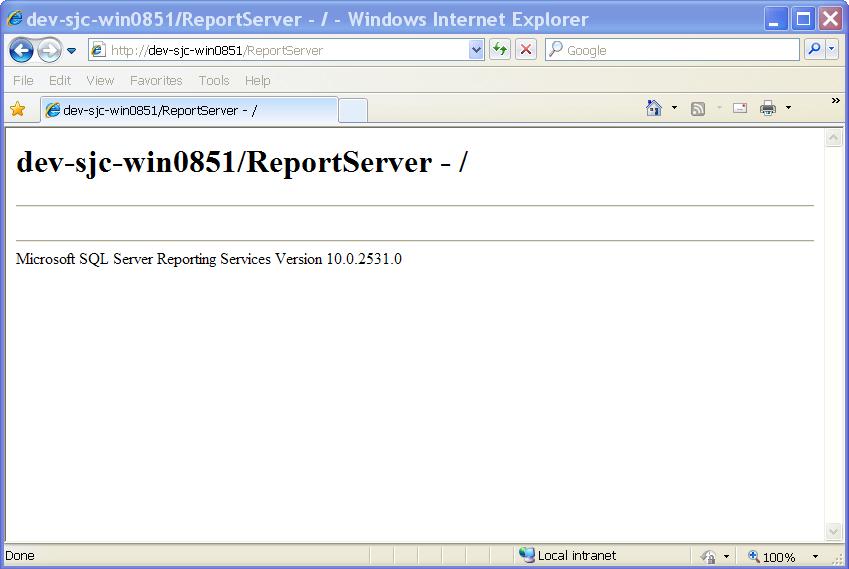 Configuring SQL Server Reporting Services If logged on locally, enter the following: http://localhost/reportserver If logged on remotely, enter the SSRS